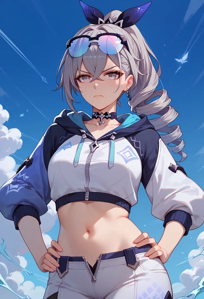 star rail,silver wolf,crop hoodie,shorts  - 